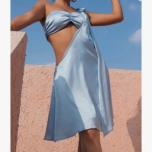 PFFLook baby blue off the shoulder dress tie on the shoulder,
